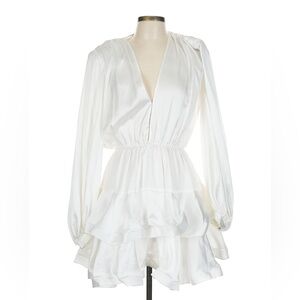 Bronx & Banco White Silk Long Sleeve Mini Dress